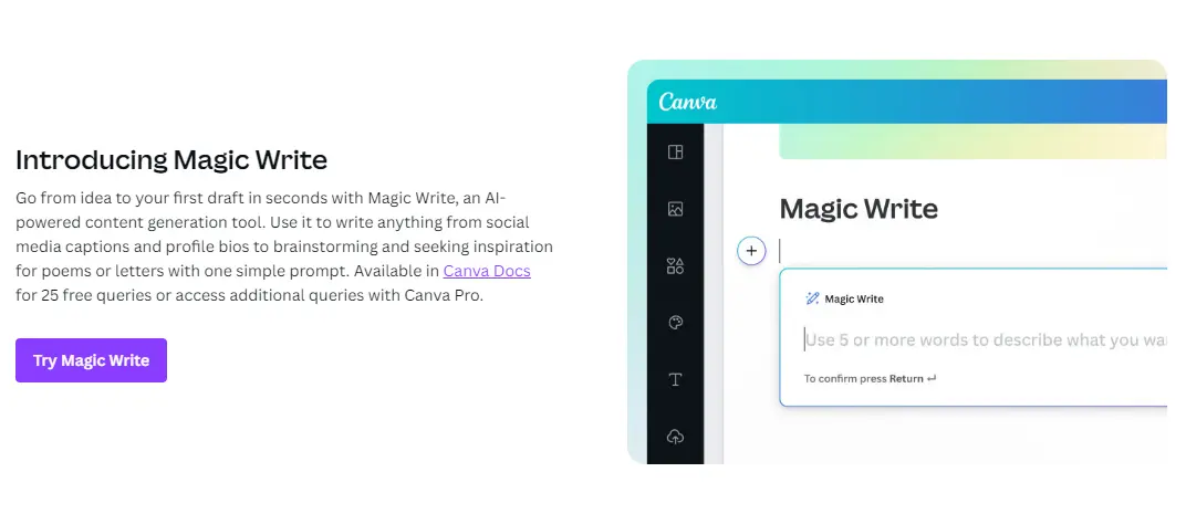 Canva AI magic write tool