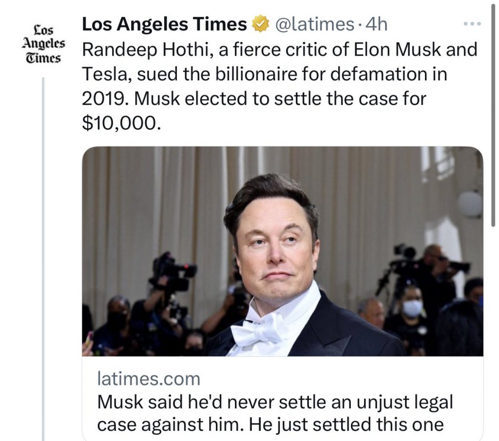 Elon Musk - Randeep Hothi Defamation Dispute Resolved