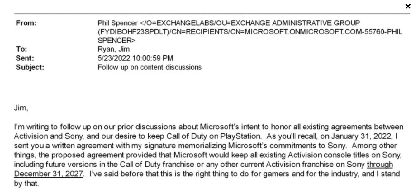 Microsoft and Sony Deal. Email presented at the court as evidence