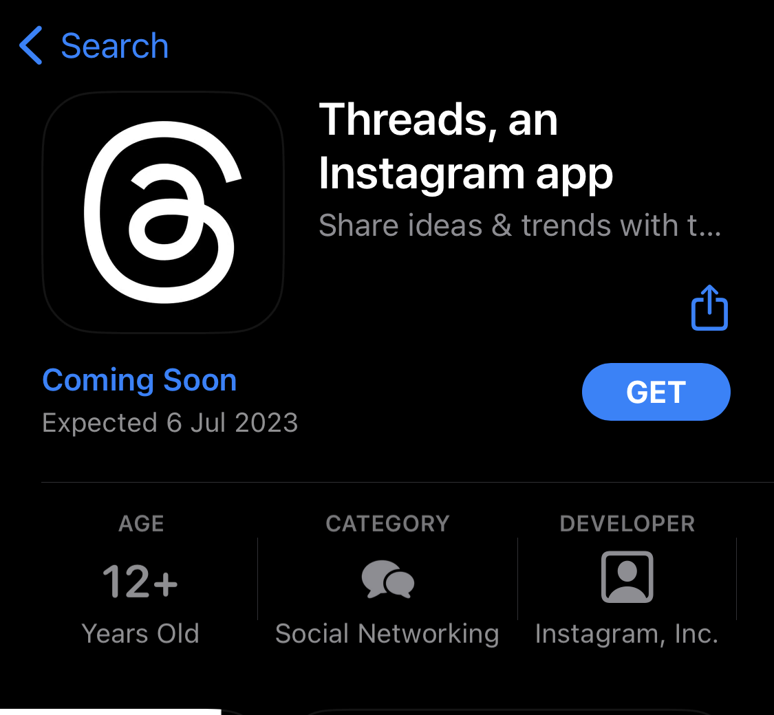 Apple App store showing Threads Launch