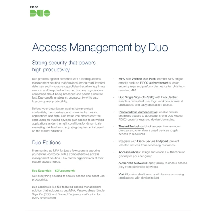 Access Management Datasheet by Duo